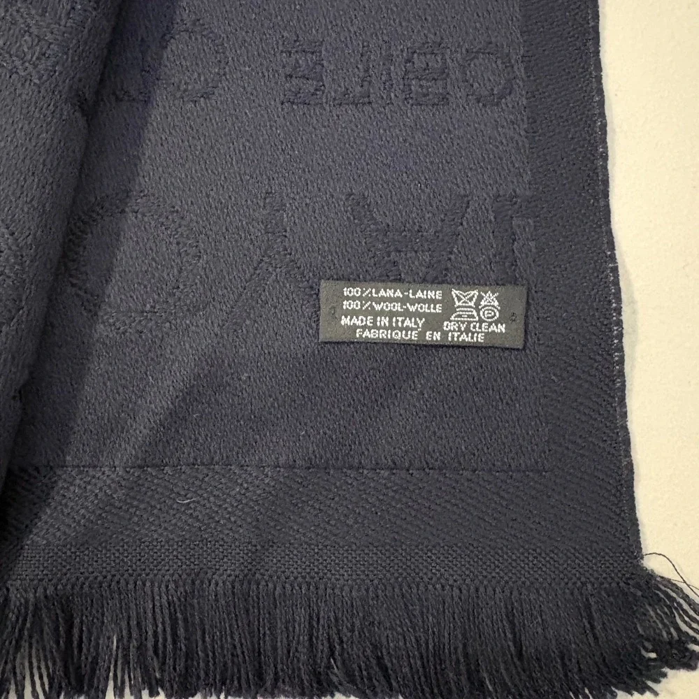 The Royal Automobile Club Scarf Navy Blue 100% Wool Jacquard Made in Italy Light
